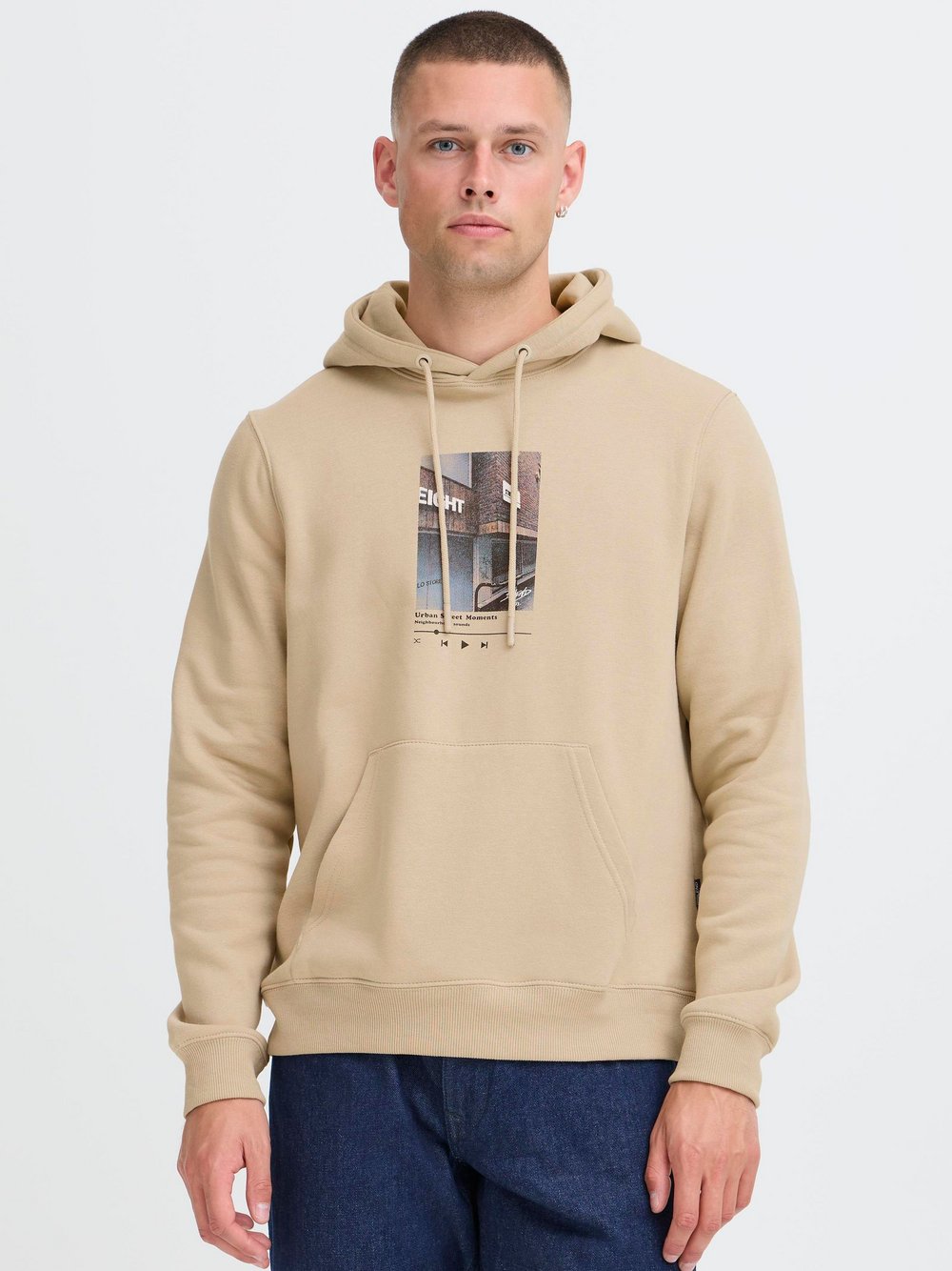 BLEND Hoodie Herren Baumwolle beige bedruckt, XXL