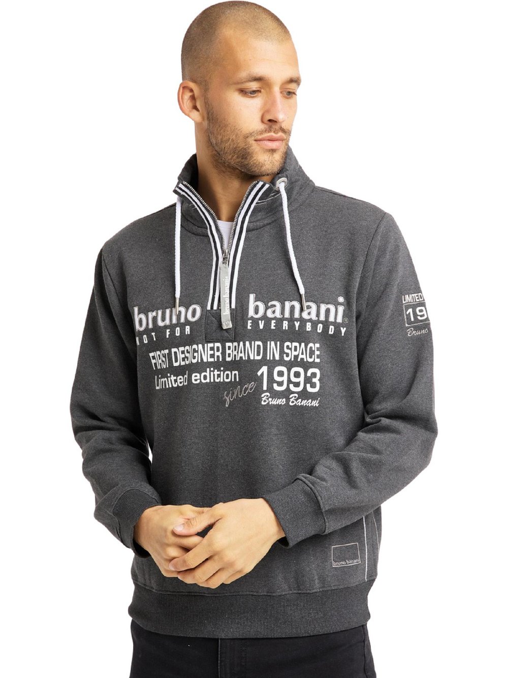 Thumbnail - Bruno Banani Sweatshirt Herren Baumwolle grau bedruckt, S