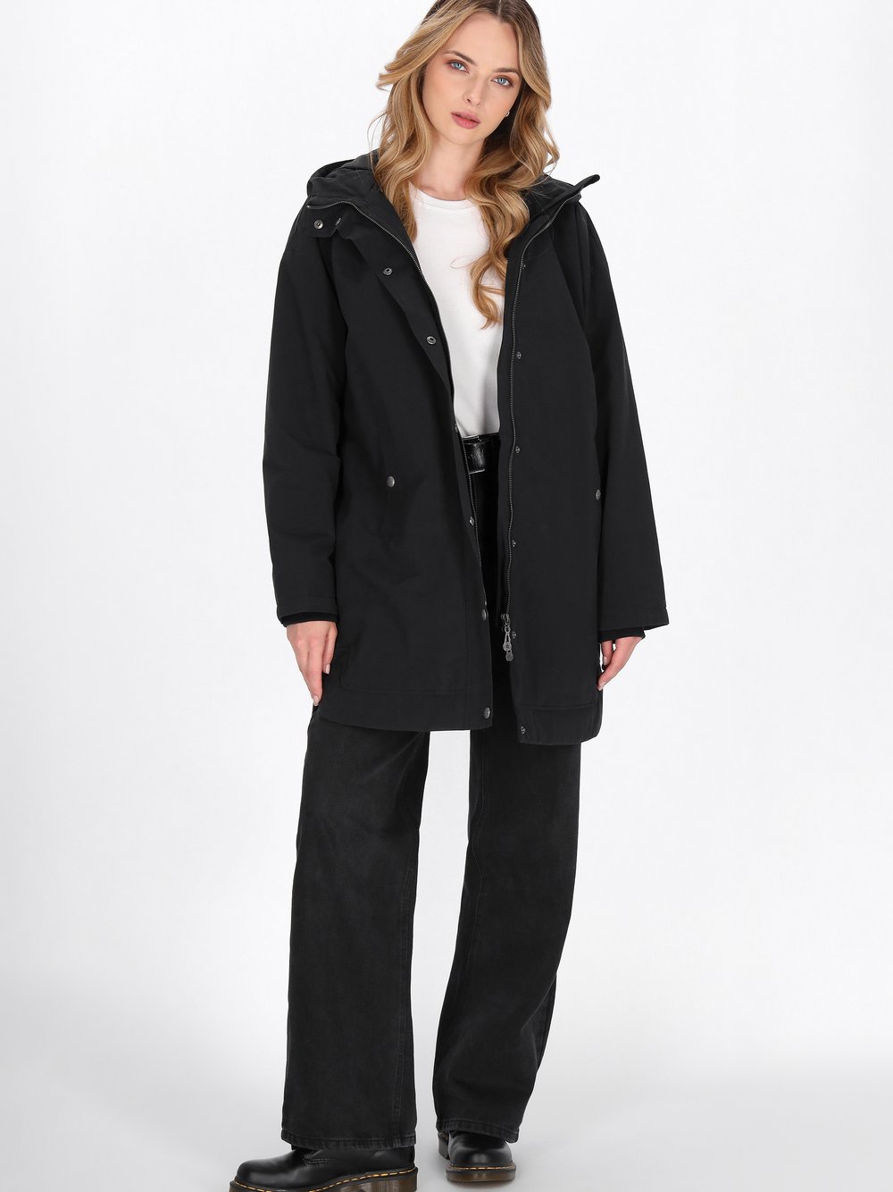 Dreimaster Mantel Damen Baumwolle schwarz, M