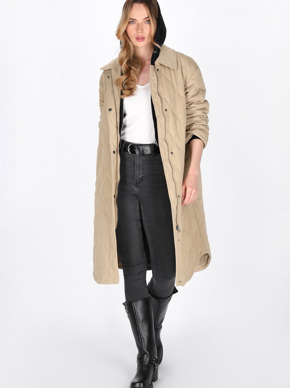 Dreimaster Mantel Damen Viskose beige, M