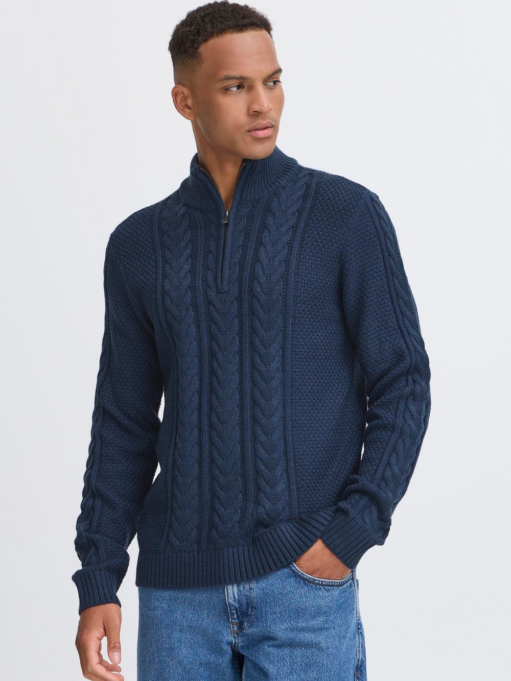 BLEND Troyer Herren Textil blau strukturiert, XL