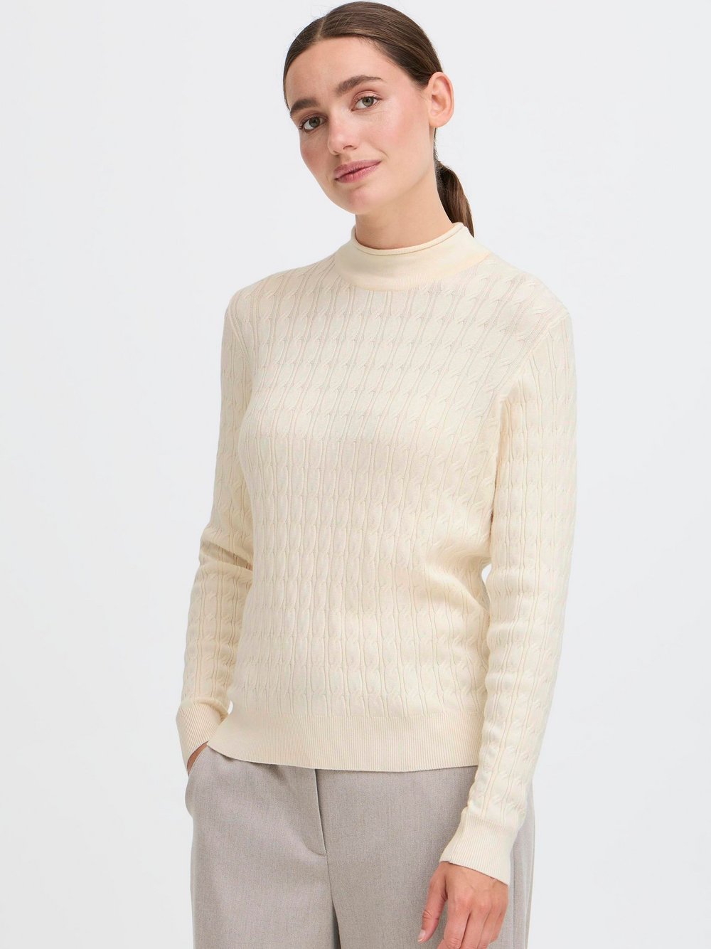 OXMO Rollkragenpullover Damen Viskose beige, L