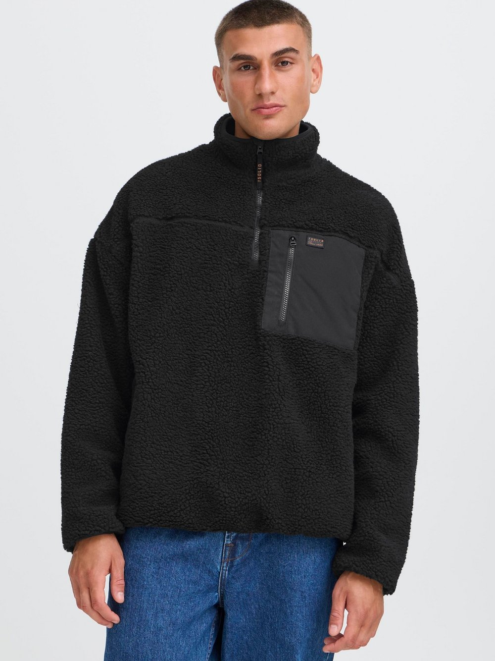 Solid Plüschpullover Herren schwarz, M