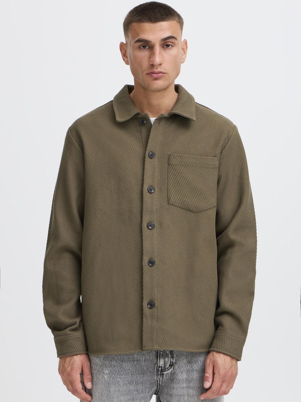 Solid Hemdjacke Herren Baumwolle grün strukturiert, M