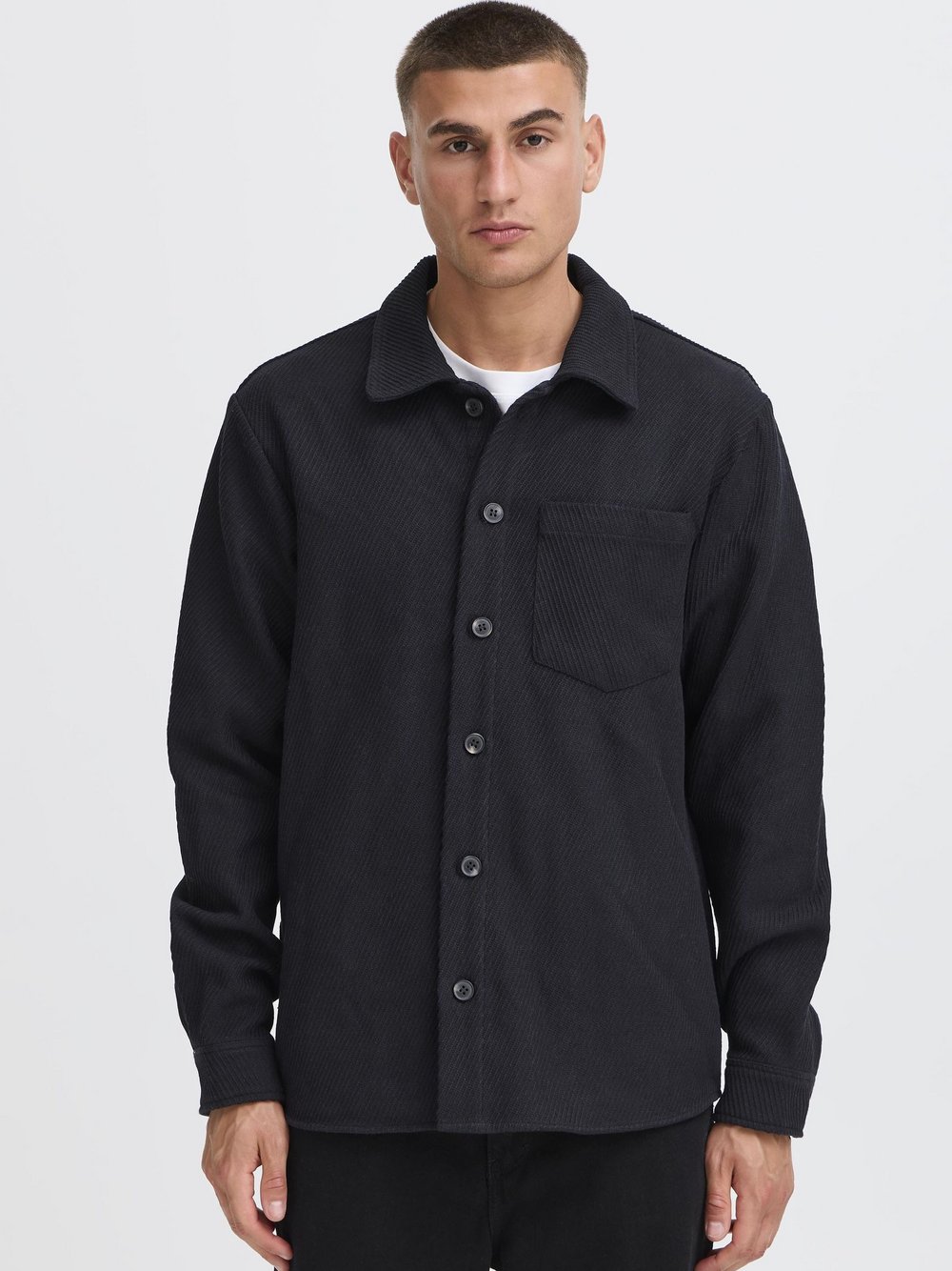 Solid Hemdjacke Herren Baumwolle schwarz strukturiert, XXL