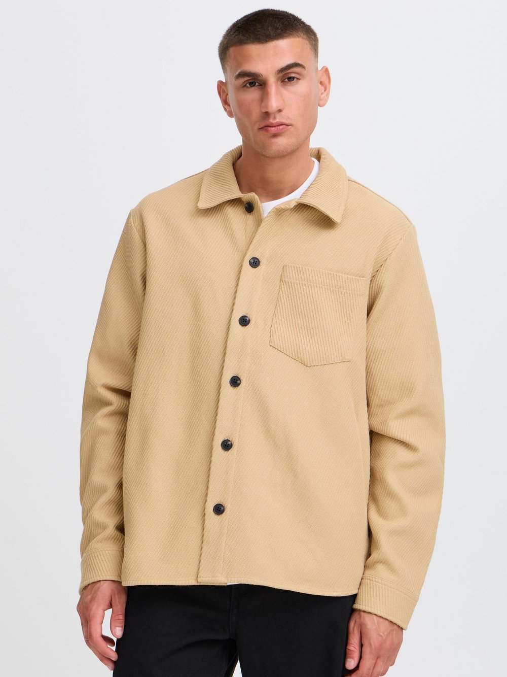Thumbnail - Solid Hemdjacke Herren Baumwolle gelb strukturiert, M