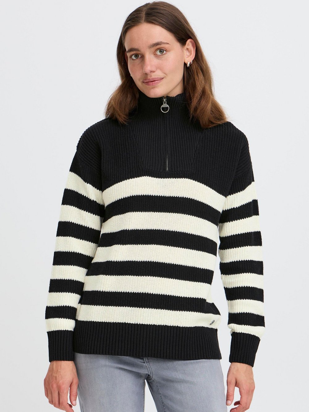 OXMO Troyer Damen Baumwolle schwarz gestreift, L