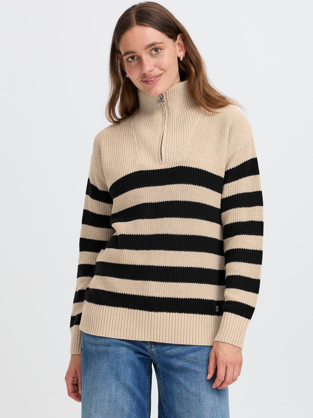 OXMO Troyer Damen Baumwolle beige gestreift, XXL