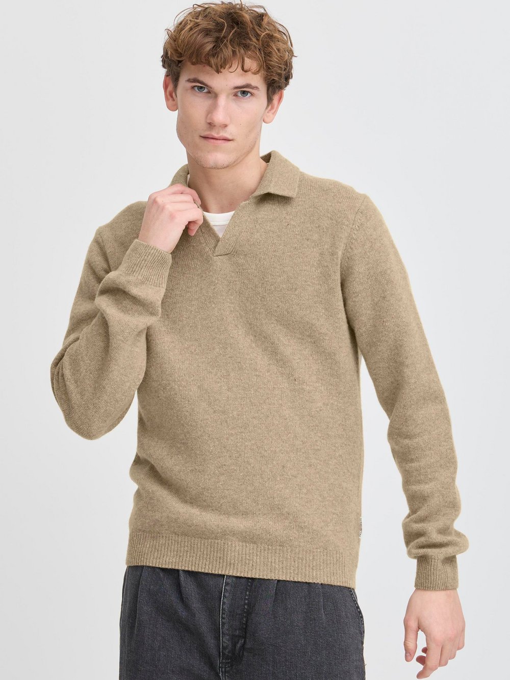 CASUAL FRIDAY Strickpullover Herren Wolle beige meliert, L