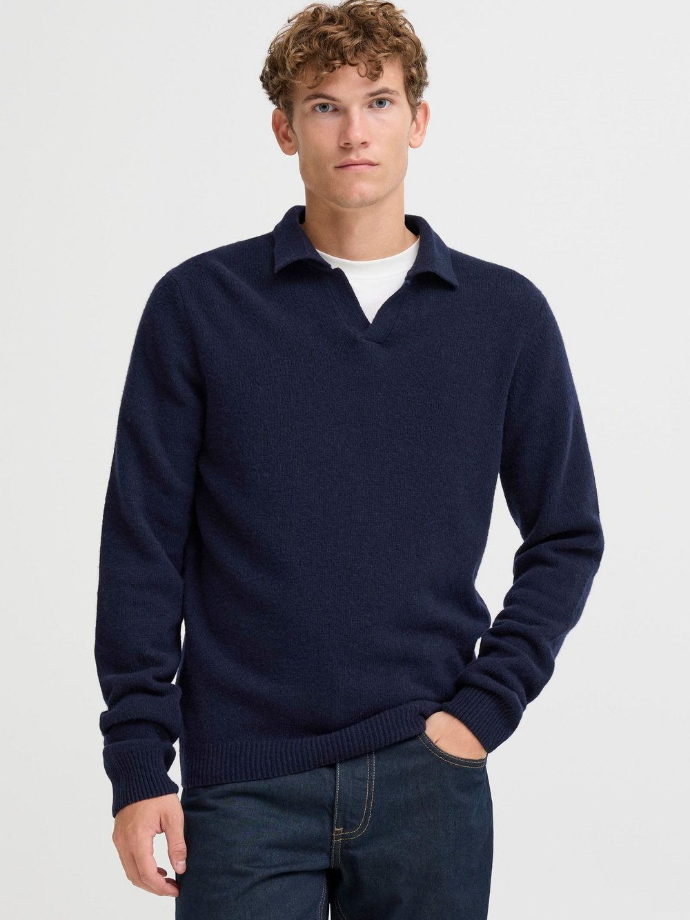 CASUAL FRIDAY Strickpullover Herren Wolle blau meliert, XXXL