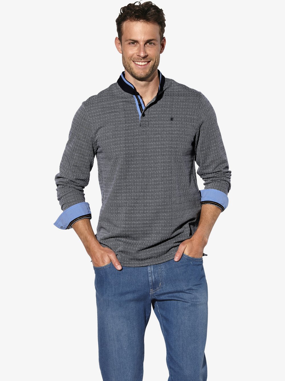 Thumbnail - BABISTA Langarmshirt Herren Baumwolle blau gemustert, L