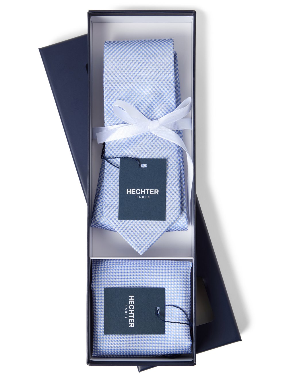 Hechter Paris Krawatte und Einstecktuch aus Seide Herren Seide (100%) blau gemustert, ONE SIZE