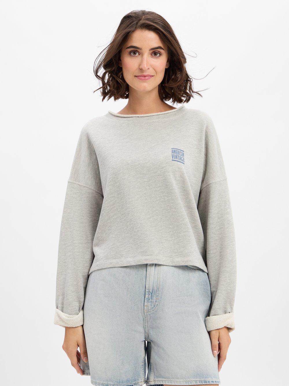 american vintage Sweatshirt Damen Baumwolle grau meliert, S