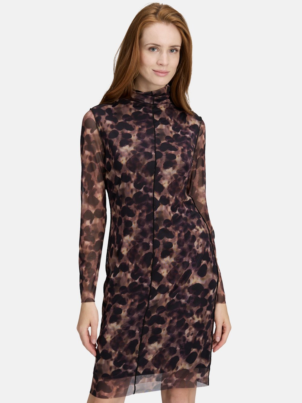 Cartoon Mesh-Kleid Damen braun gemustert, 34