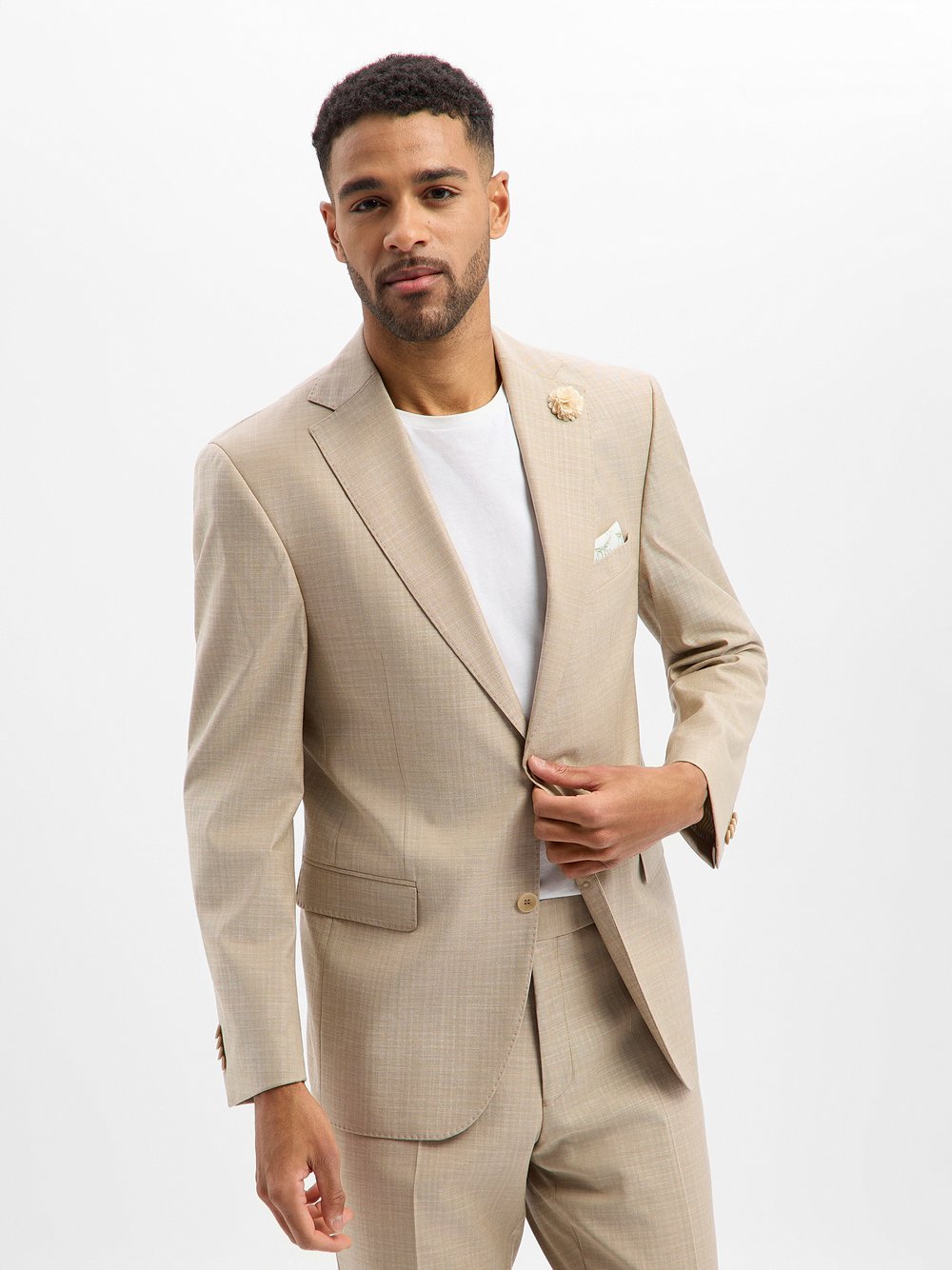 Carl Gross Schurwoll-Baukasten-Sakko Herren Slim Fit Schurwolle beige meliert, 28