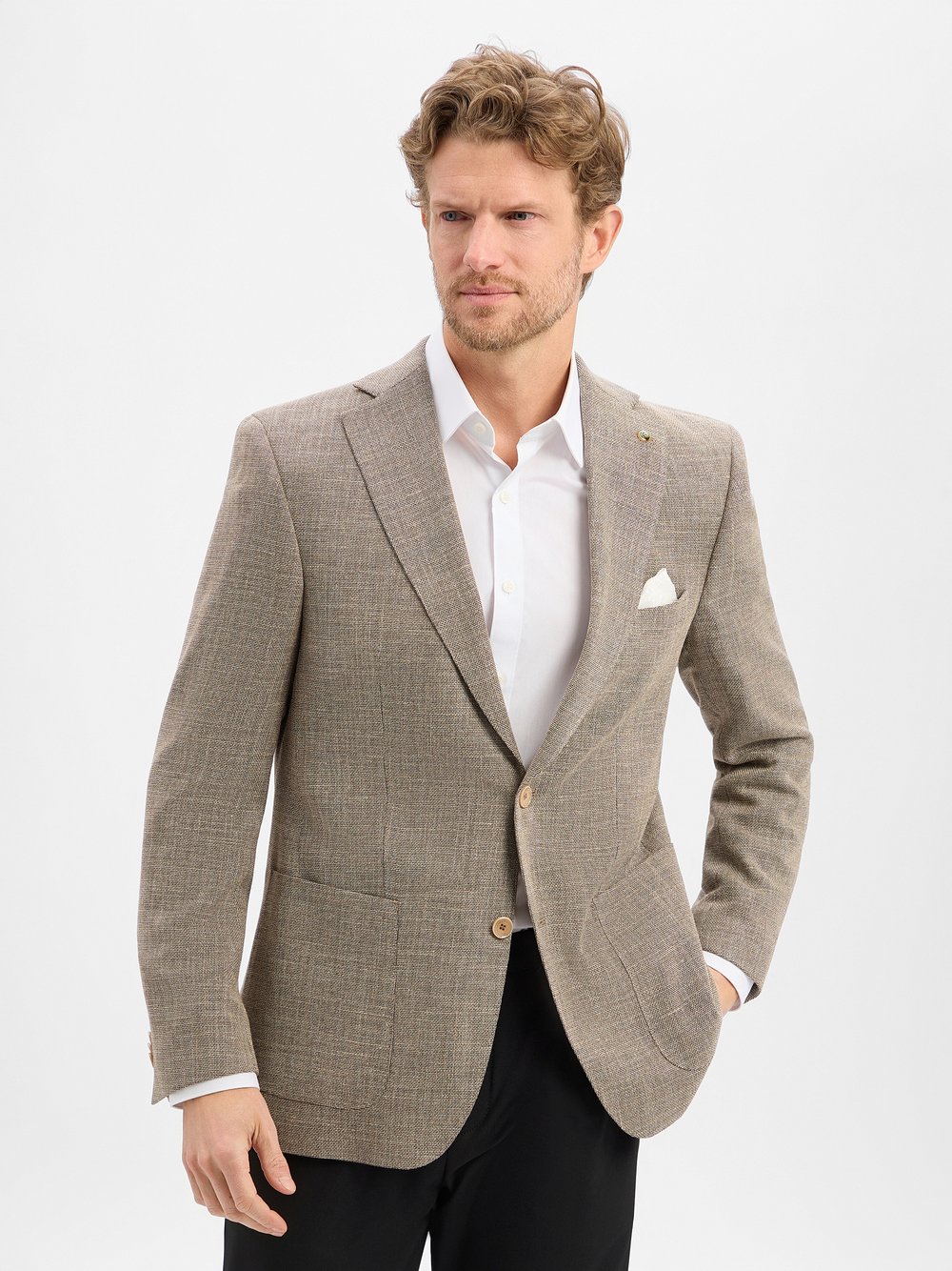 Thumbnail - Carl Gross Wollsakko Herren Modern Fit beige strukturiert, 27