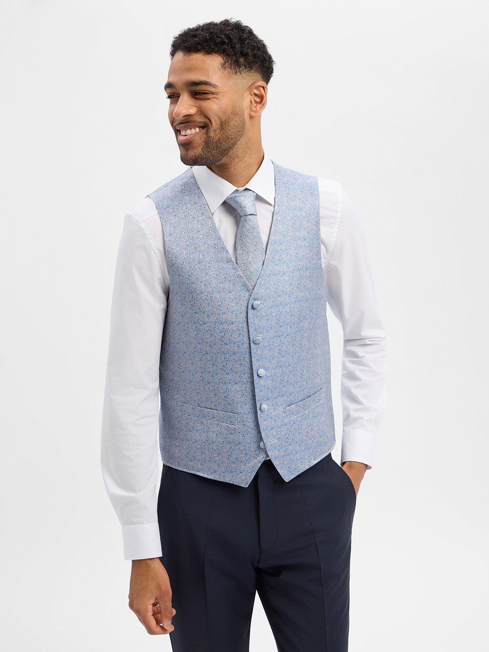 Roy Robson Baukasten-Weste Herren Modern Fit blau gemustert, 54