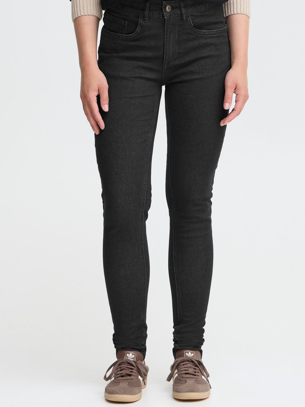OXMO Slim-fit-Jeans Damen Baumwolle schwarz, 30-32