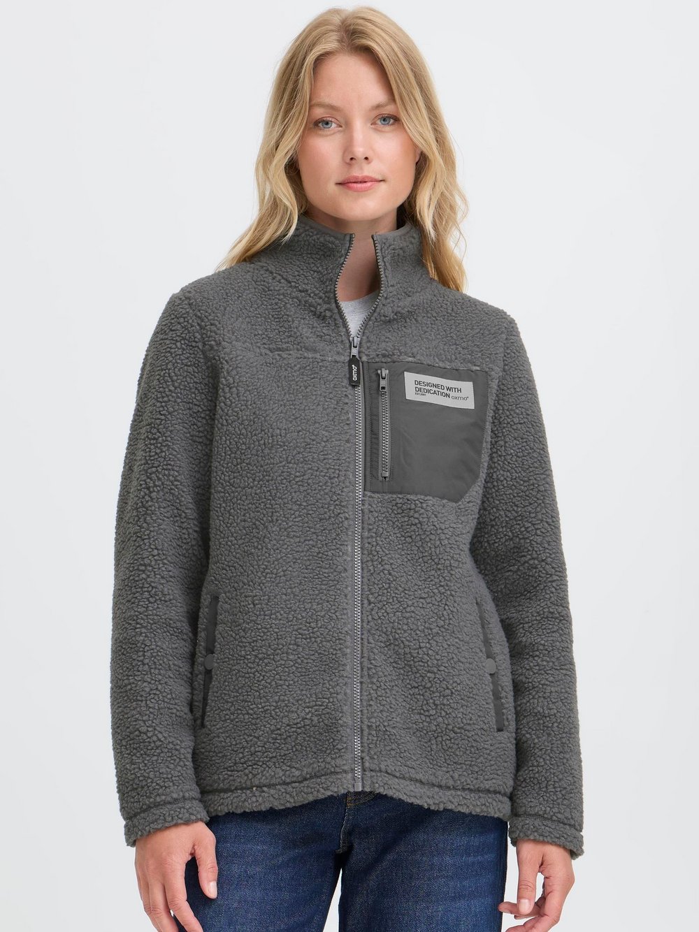 Thumbnail - OXMO Plüschjacke Damen grau, XL