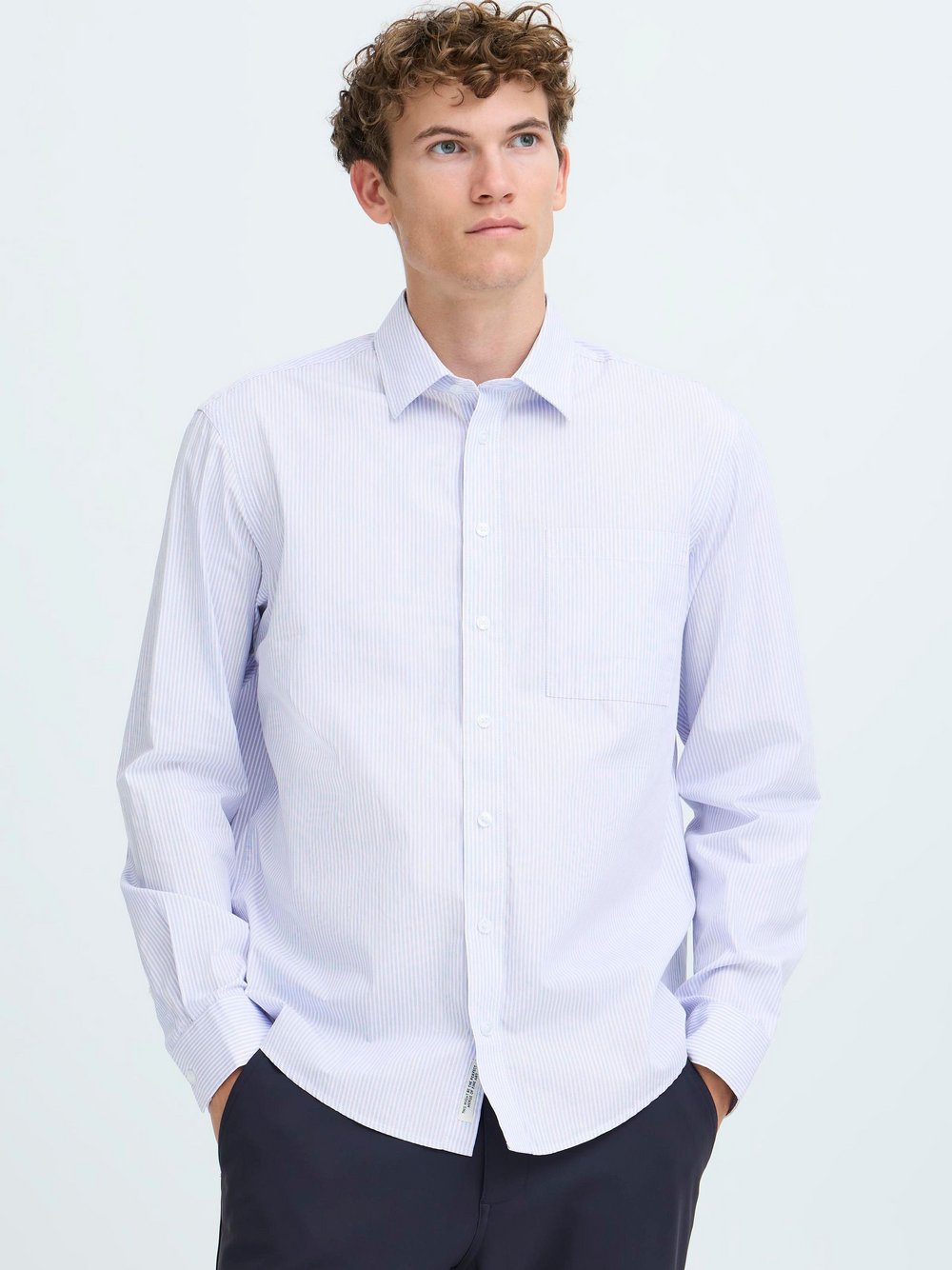 CASUAL FRIDAY Langarmhemd Herren Comfort Fit Baumwolle weiß gestreift, S