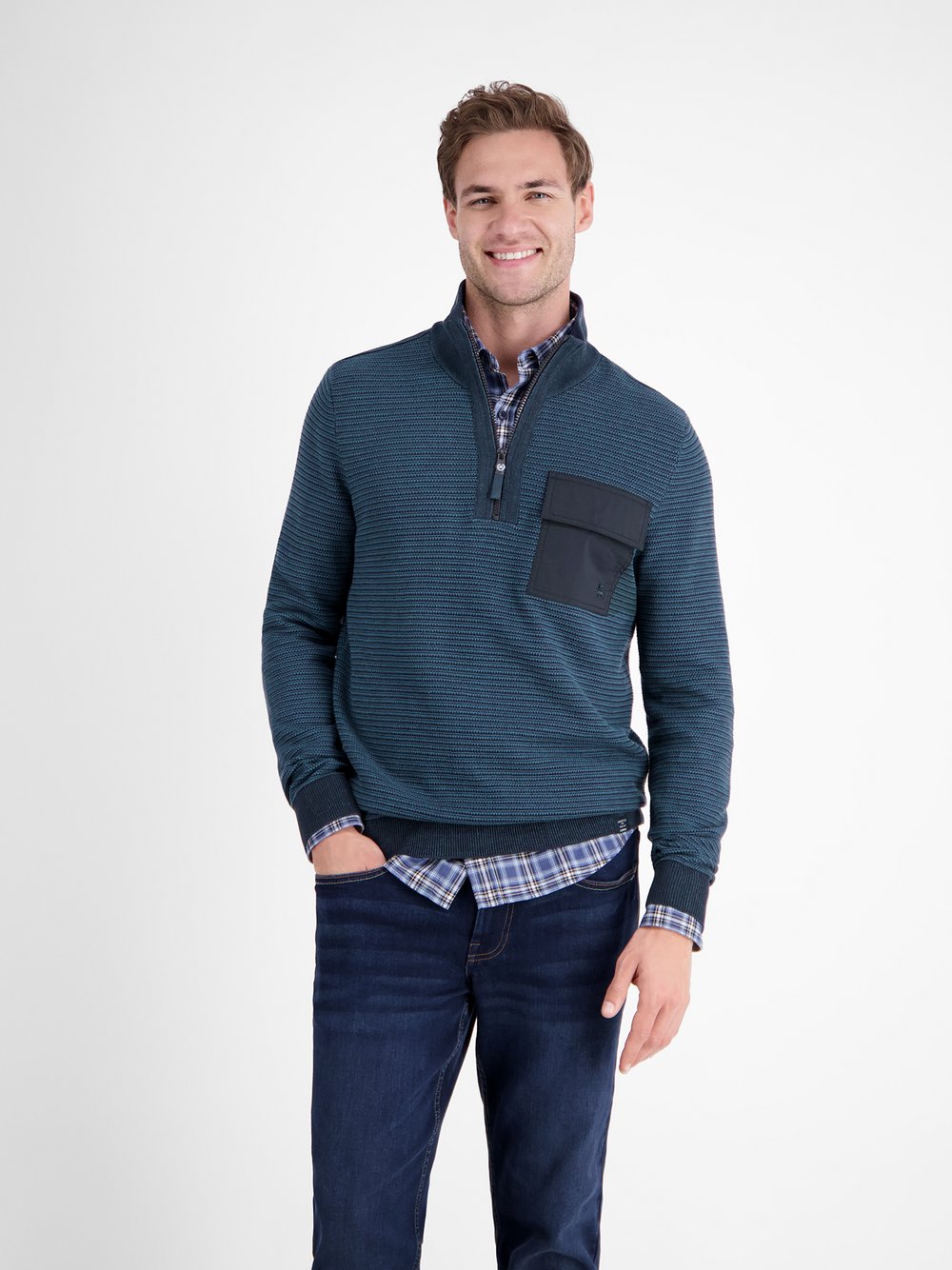LERROS Strickpullover Herren Baumwolle blau, M