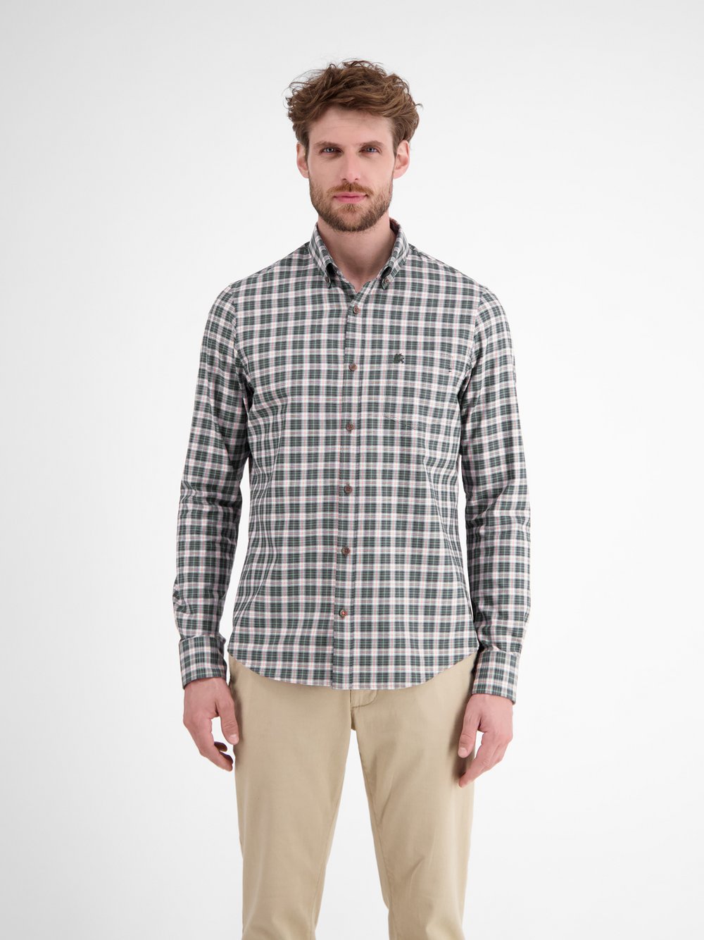LERROS Karohemd Herren Regular Fit Baumwolle grün kariert, M