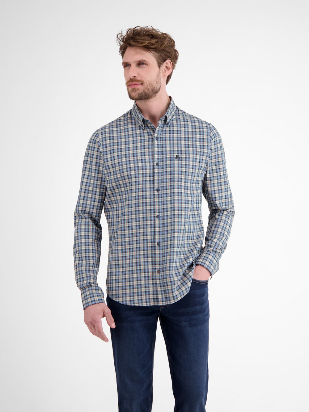 Thumbnail - LERROS Karohemd Herren Regular Fit Baumwolle blau kariert, XXXL