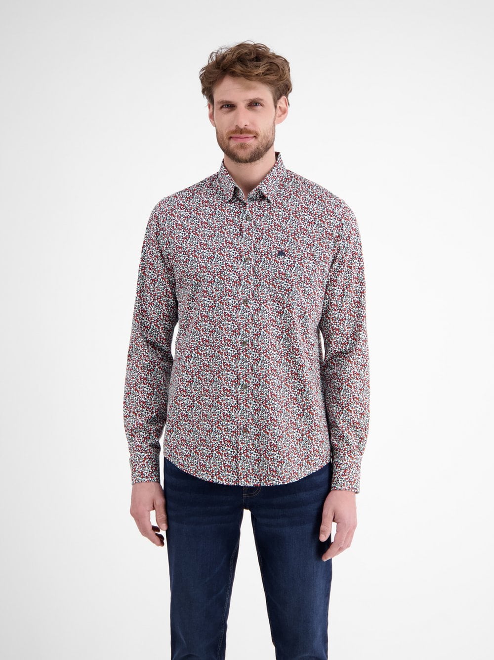 Thumbnail - LERROS Langarmhemd Herren Regular Fit Baumwolle rot gemustert, XXXL