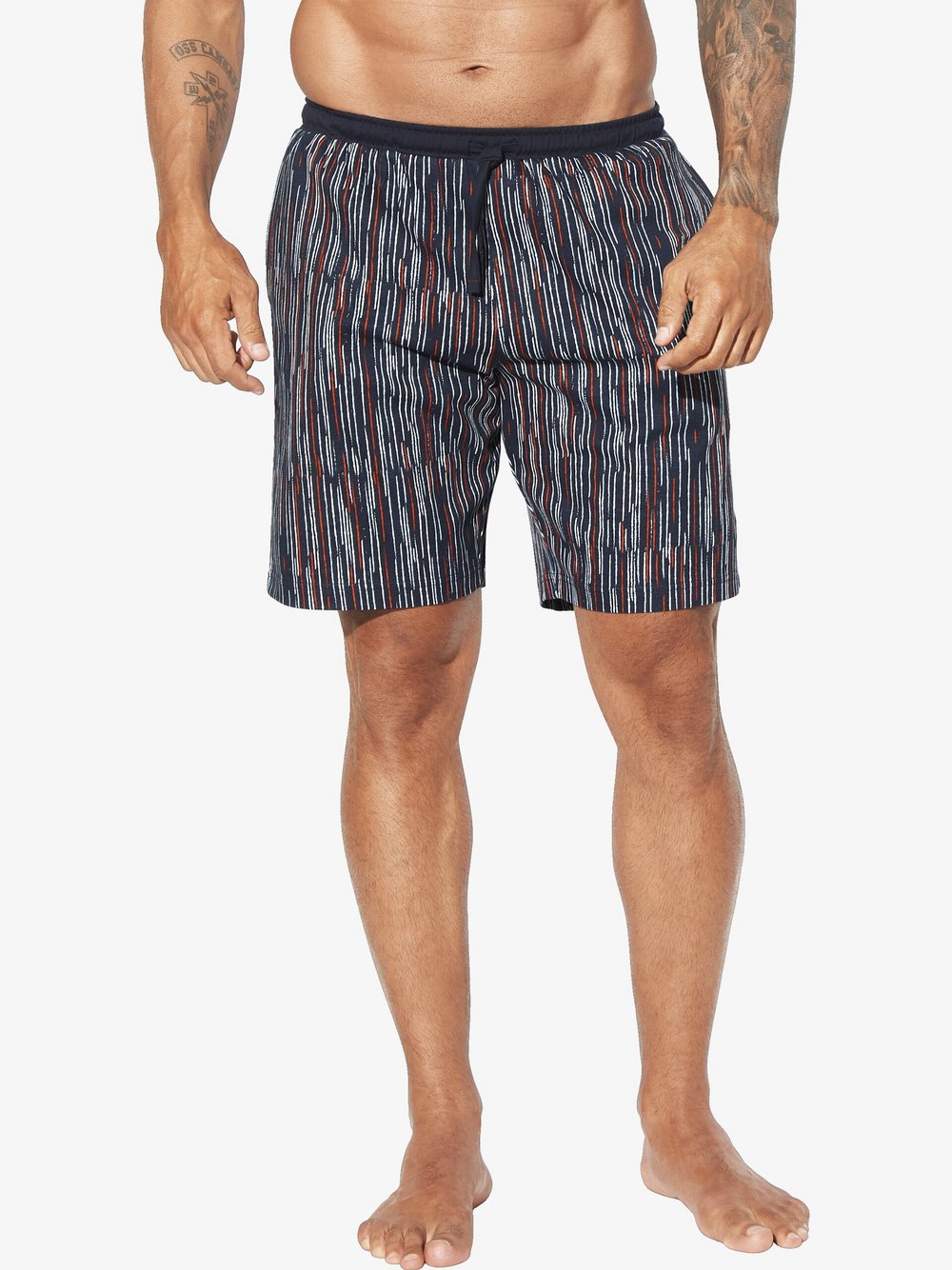 Thumbnail - Jan Vanderstorm Kurze Schlafhose Herren Baumwolle blau gestreift, XXL