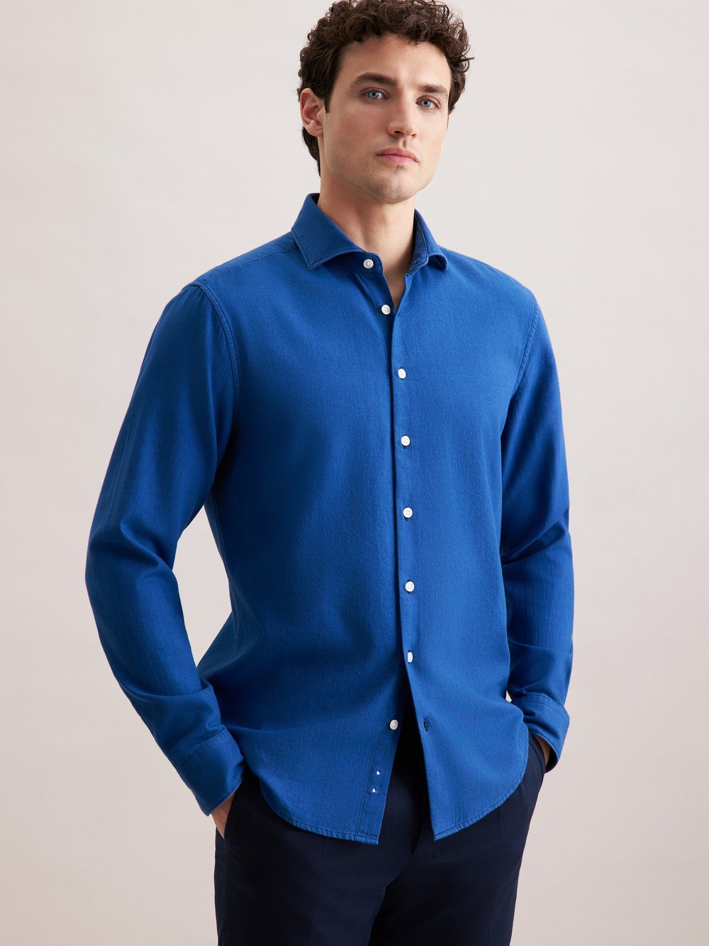 Thumbnail - Seidensticker Flanellhemd Herren Regular Fit Baumwolle blau, 39