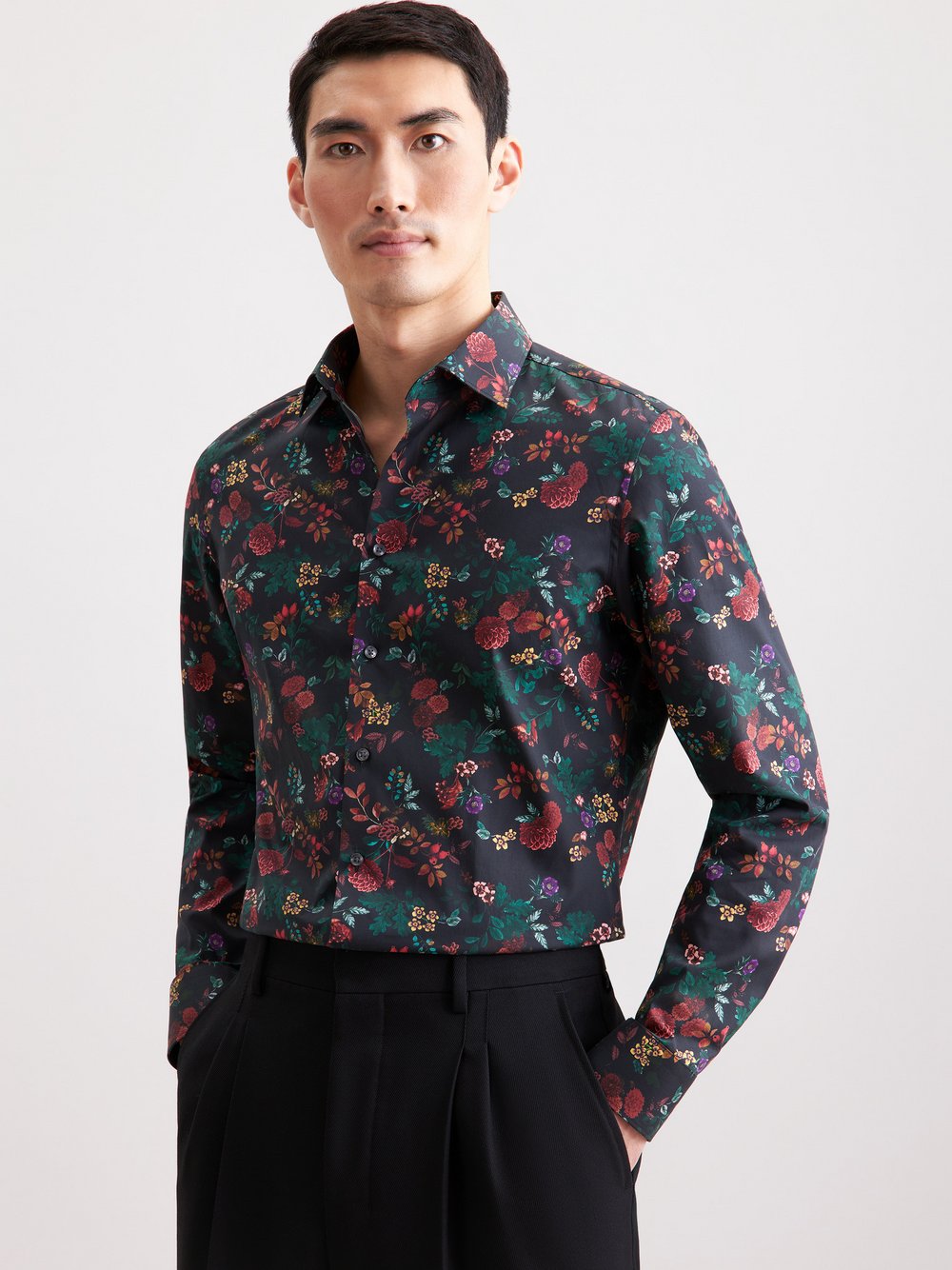 Seidensticker Business Hemd Herren Slim Fit Baumwolle grau bedruckt, 40
