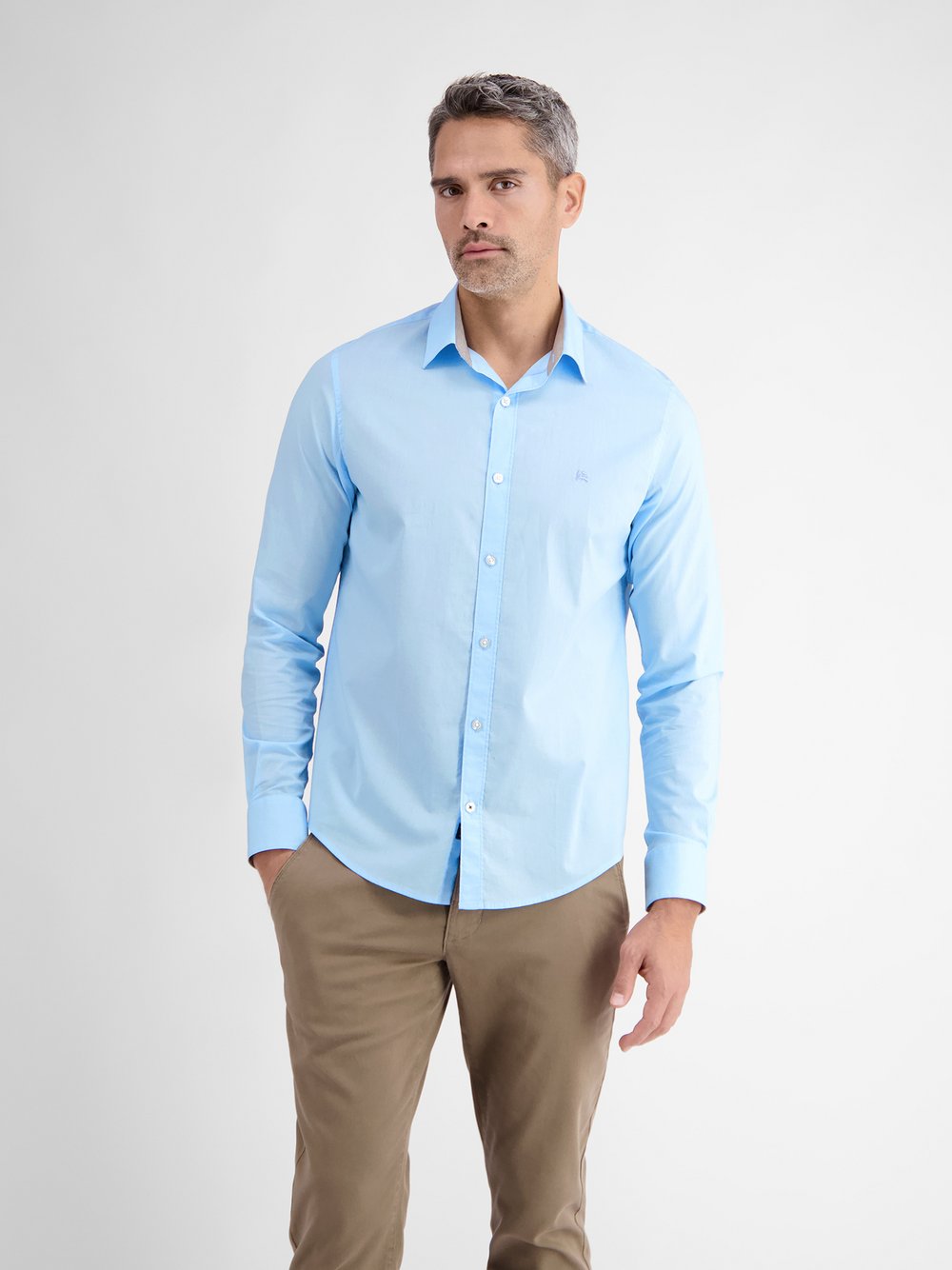 LERROS Langarmhemd Herren Regular Fit Baumwolle blau, M