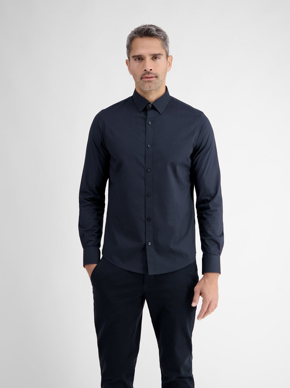 LERROS Langarmhemd Herren Regular Fit Baumwolle blau, S