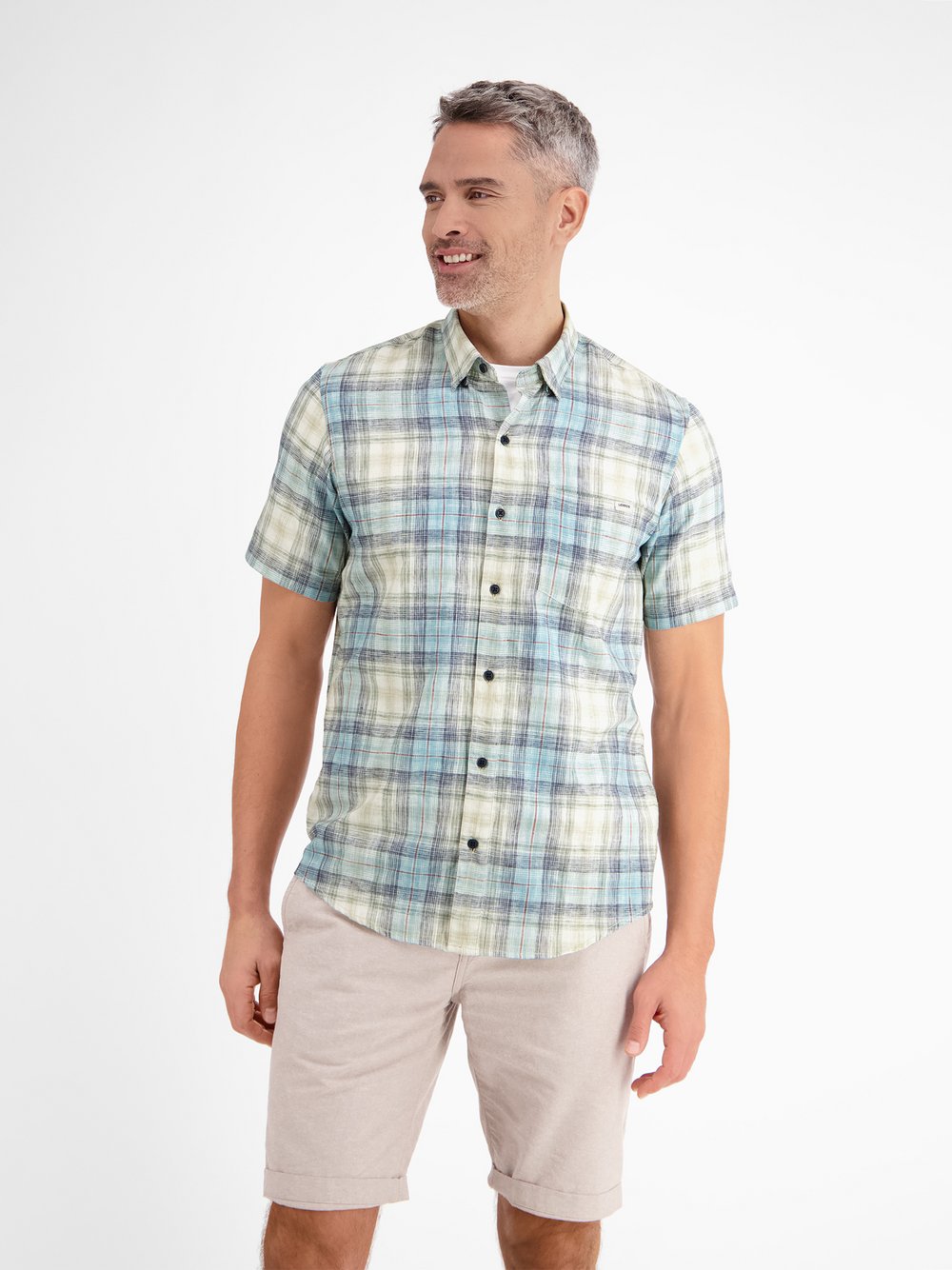 LERROS Kurzarmhemd Herren Regular Fit blau kariert, S