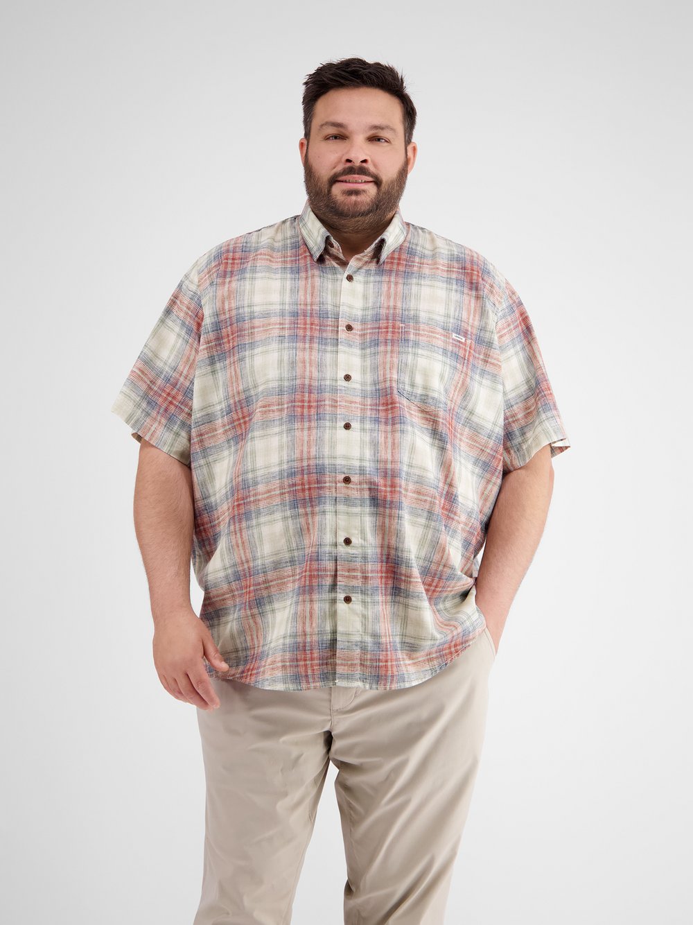 LERROS Kurzarmhemd Herren Comfort Fit rosa kariert, 6XL