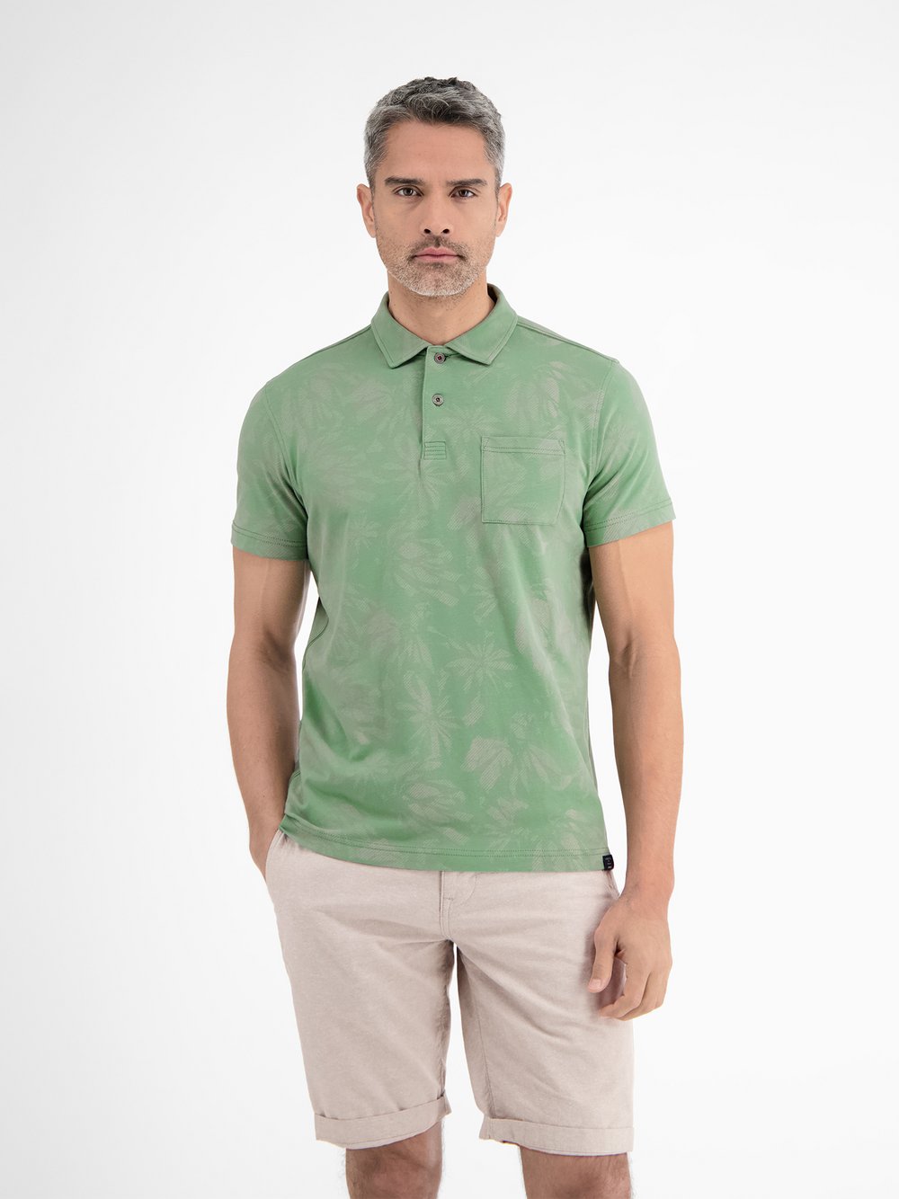 LERROS Poloshirt Herren Baumwolle grün gemustert, S