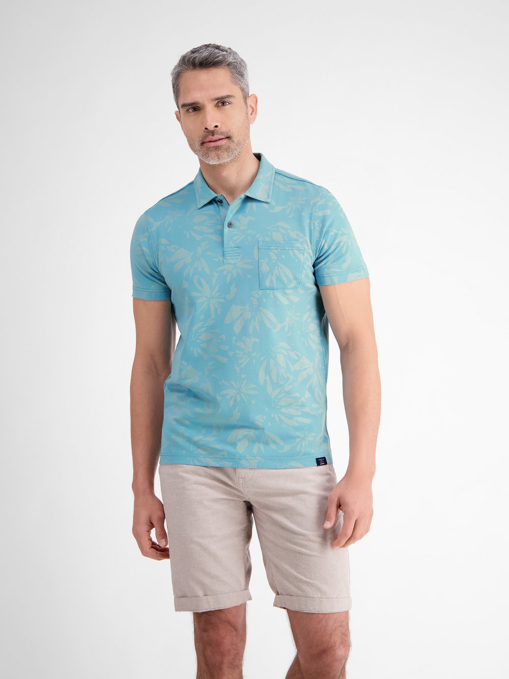 LERROS Poloshirt Herren Baumwolle blau gemustert, S