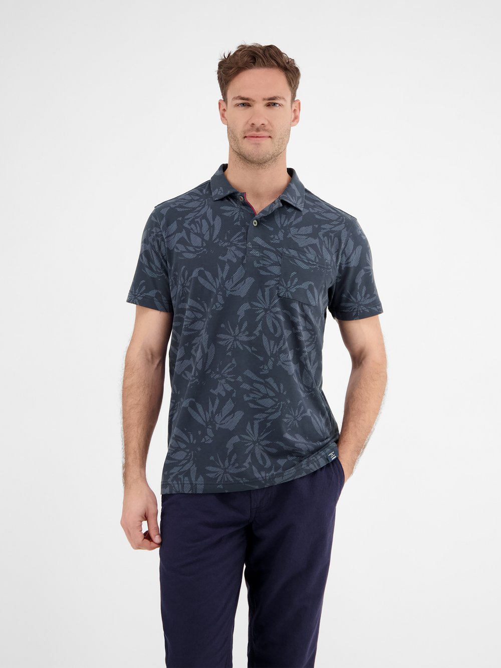 LERROS Poloshirt Herren Baumwolle blau gemustert, S