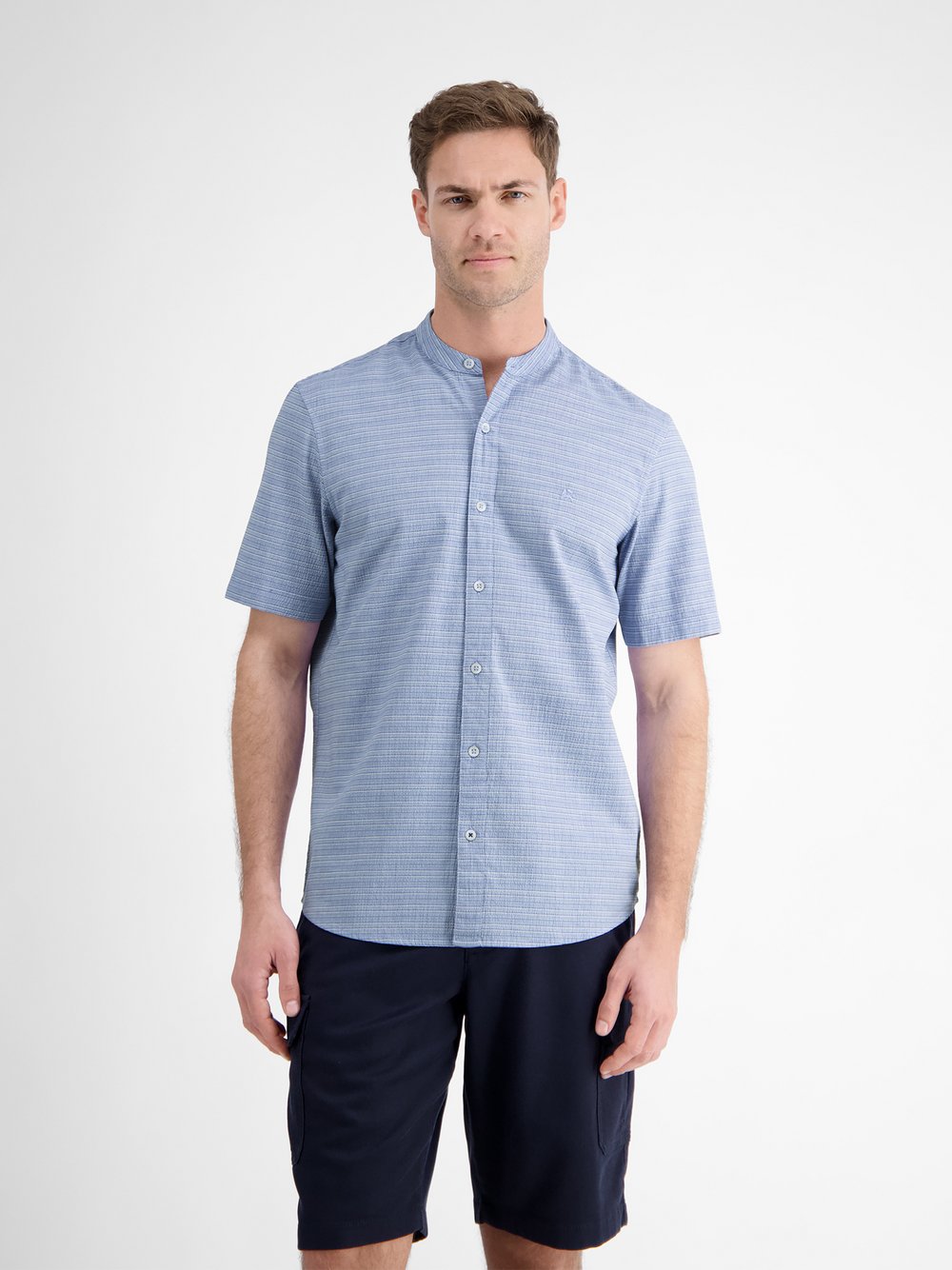 LERROS Kurzarmhemd Herren Regular Fit Baumwolle blau, M