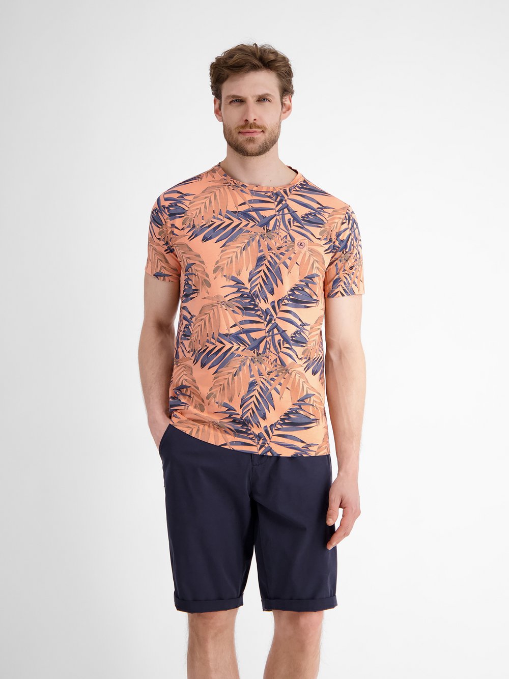 LERROS T-Shirt Herren Baumwolle orange gemustert, L