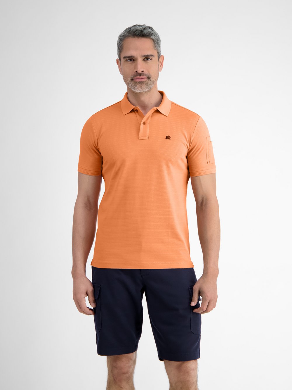 LERROS Poloshirt Herren Baumwolle orange gestreift, S