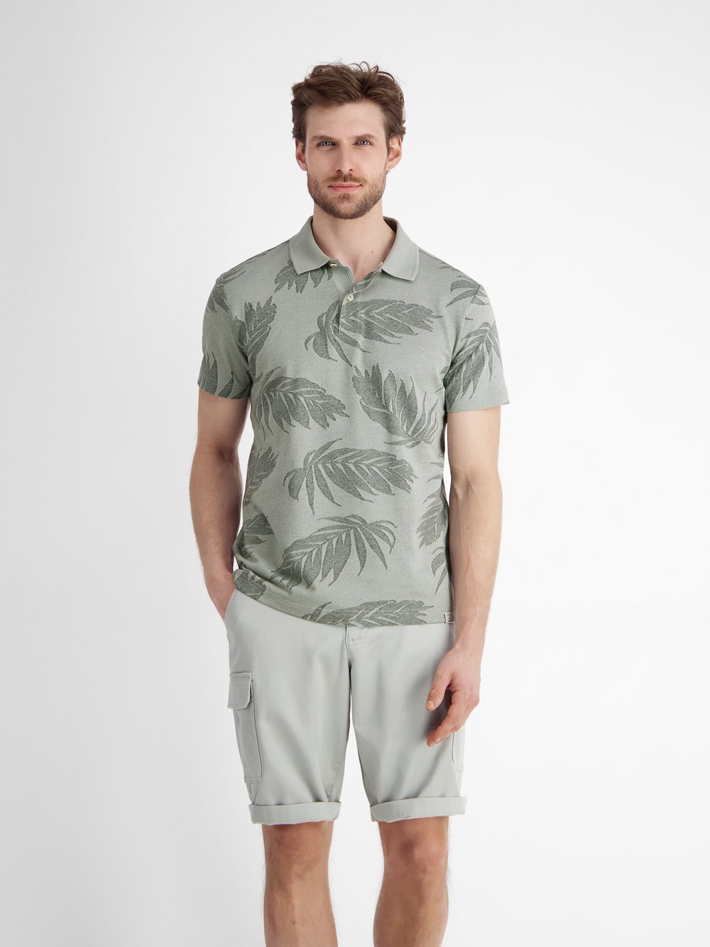LERROS Poloshirt Herren Baumwolle grün gemustert, M