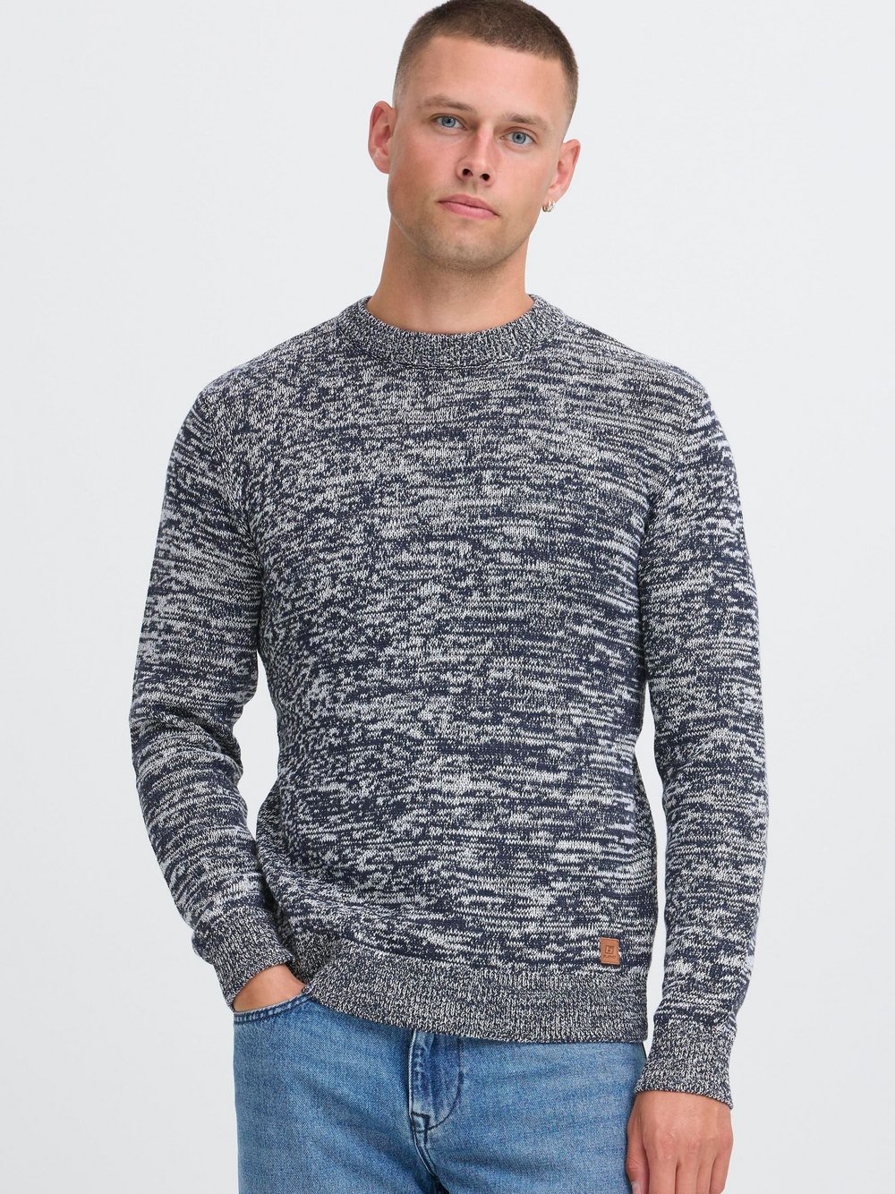 BLEND Strickpullover Herren Baumwolle blau meliert, XXXL