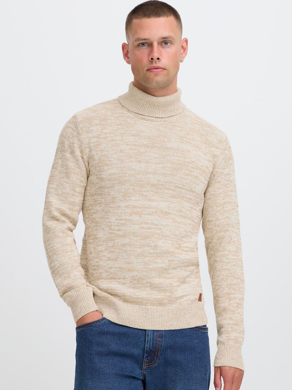 BLEND Rollkragenpullover Herren Baumwolle beige meliert, S