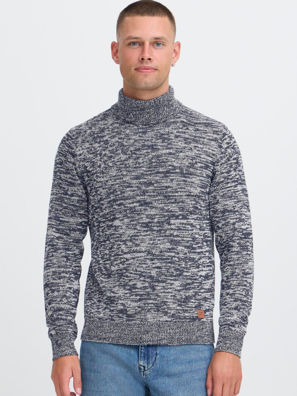 BLEND Rollkragenpullover Herren Baumwolle blau meliert, S