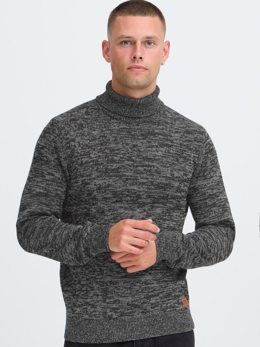 BLEND Rollkragenpullover Herren Baumwolle schwarz meliert, XXL