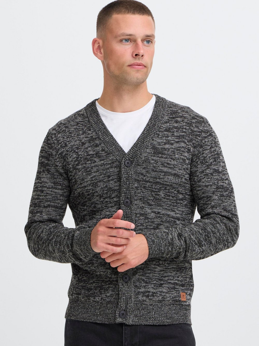 BLEND Strickjacke Herren Baumwolle schwarz meliert, XL