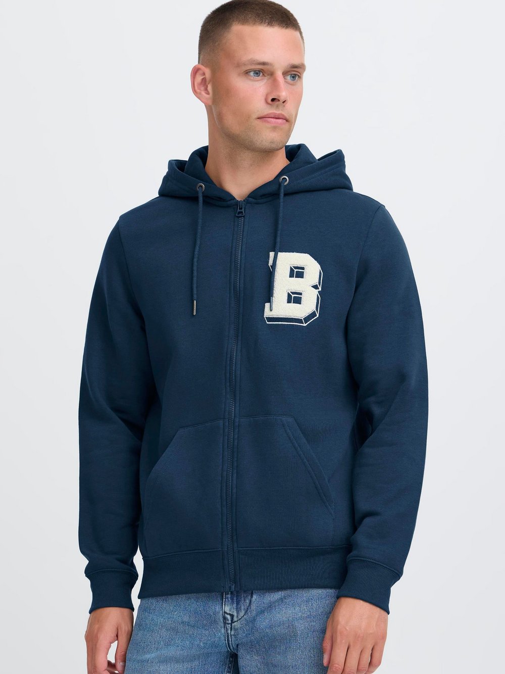BLEND Kapuzenfleecejacke Herren Baumwolle blau, XXXL