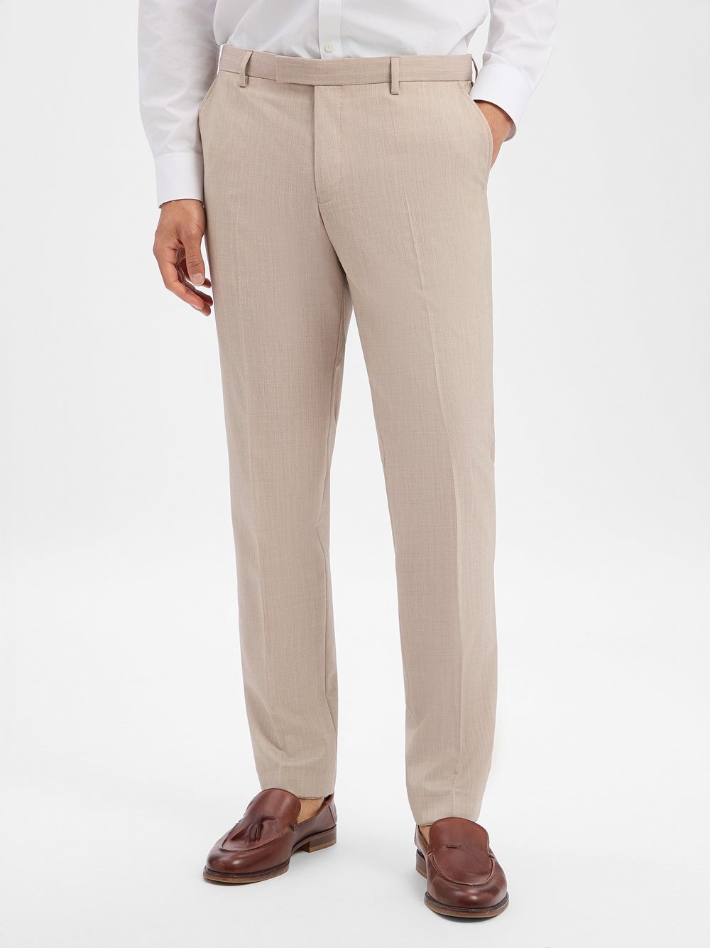 Pierre Cardin Baukasten-Hose mit Schurwoll-Anteil Herren Modern Fit Schurwolle beige meliert, 54