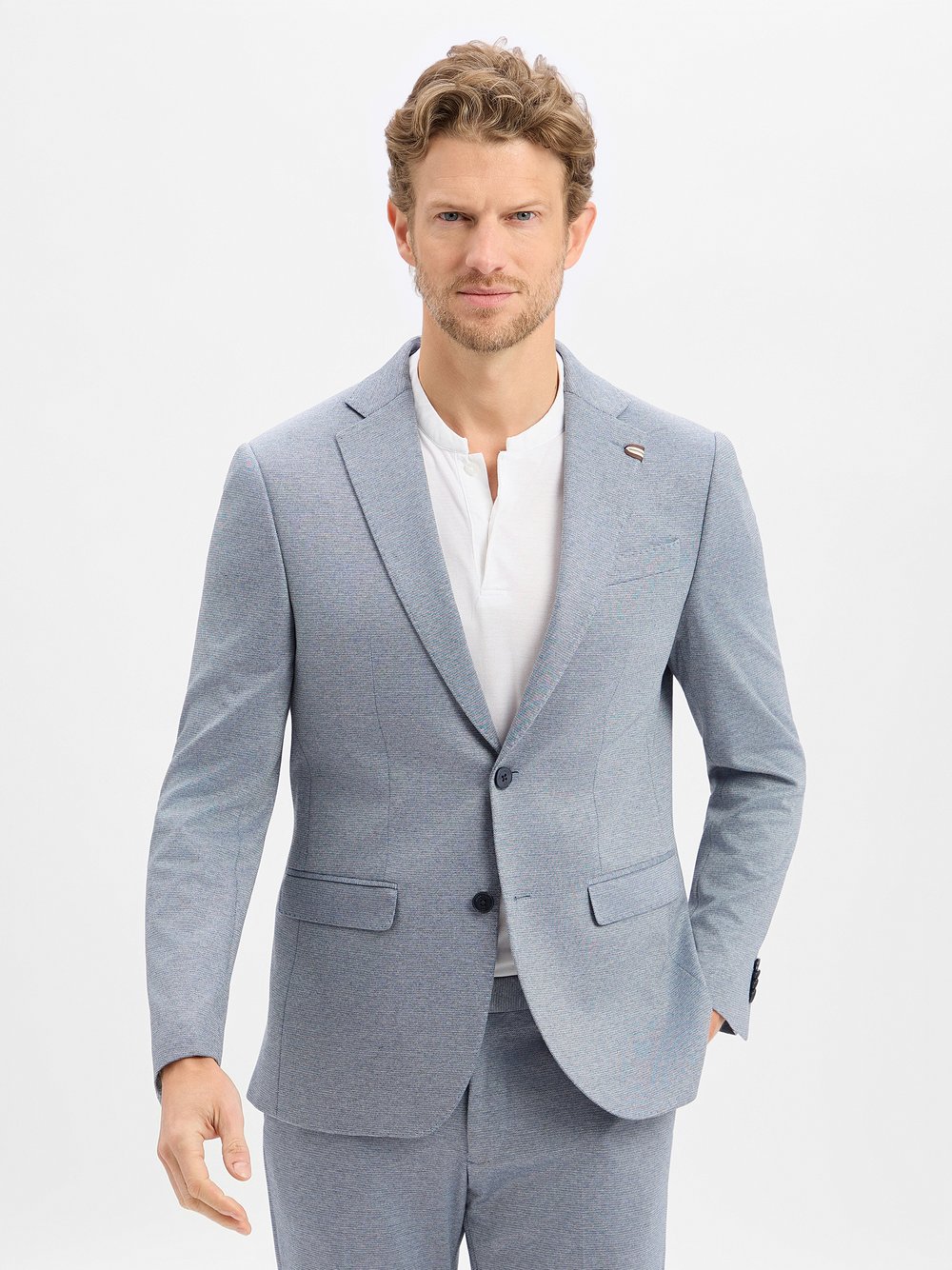 Benvenuto Baukasten-Sakko Herren Modern Fit Viskose blau strukturiert, 25